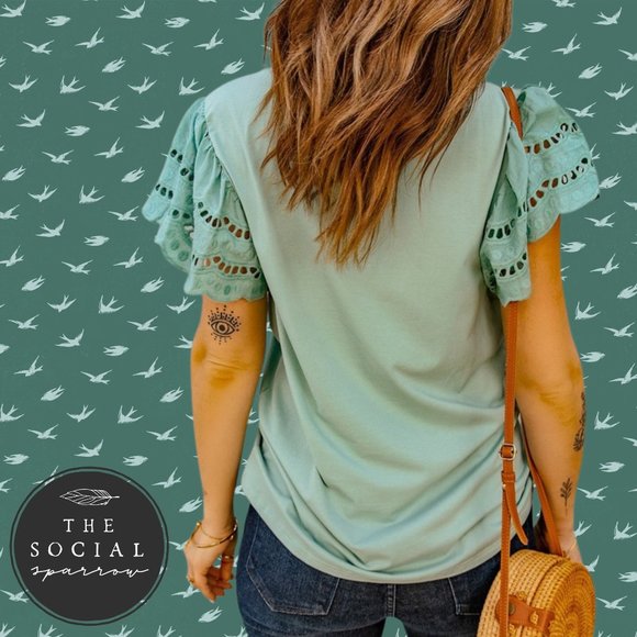 Green Eyelet Top - Picture 2 of 2